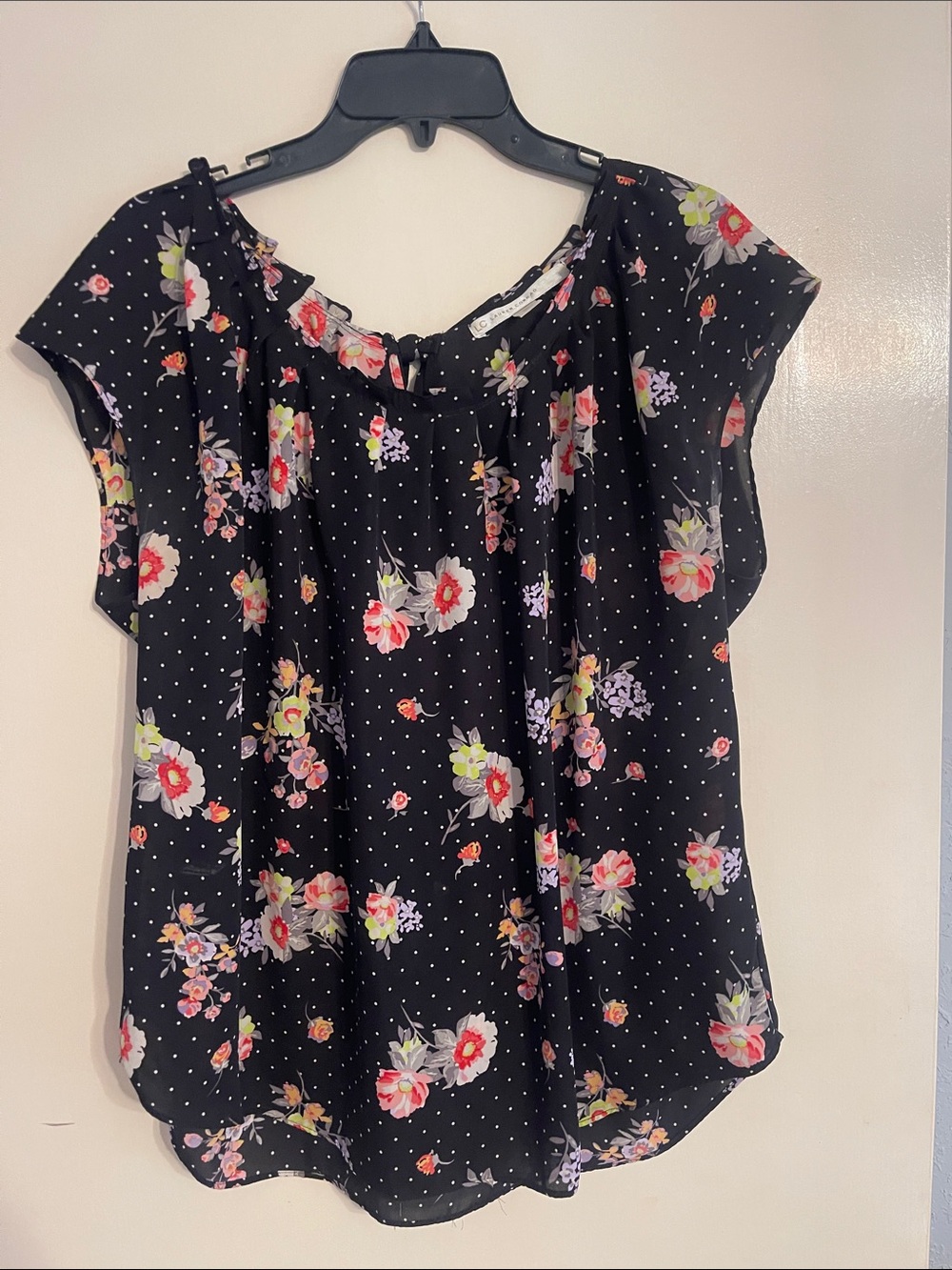 Lauren Conrad Black Floral Short-Sleeve Blouse - XL